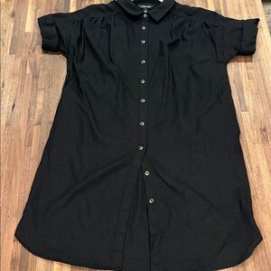 Well Worn linen blend Black Midi shirt Dress so light , but not see through